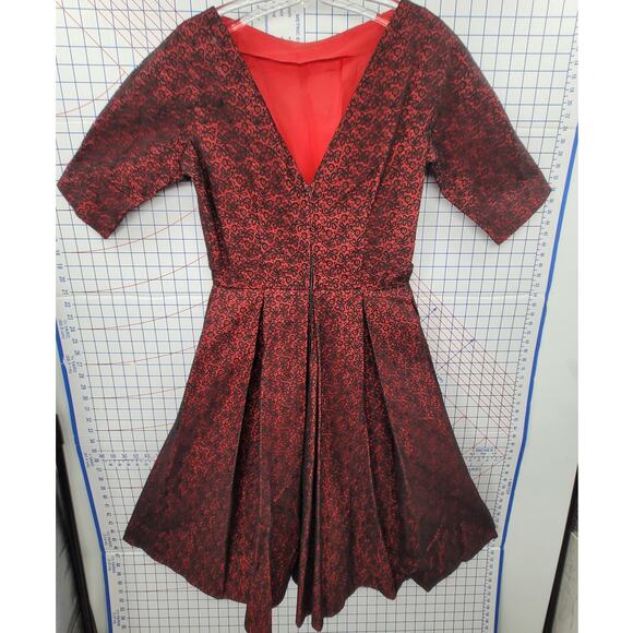 Vintage 60s Black Lace Fit Flare Cocktail Dress Retro Glam Classic Evening Look - Picture 3 of 12